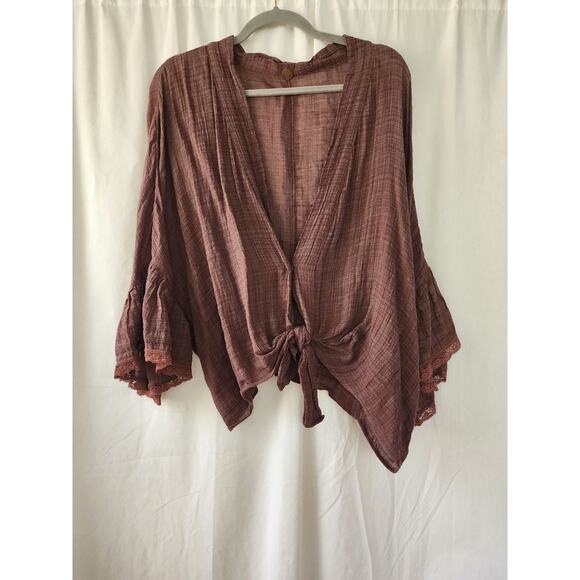Free People kimono boho Rosebud Guaze Cotton Festival Hippie Grunge Peasant OS - Picture 5 of 12